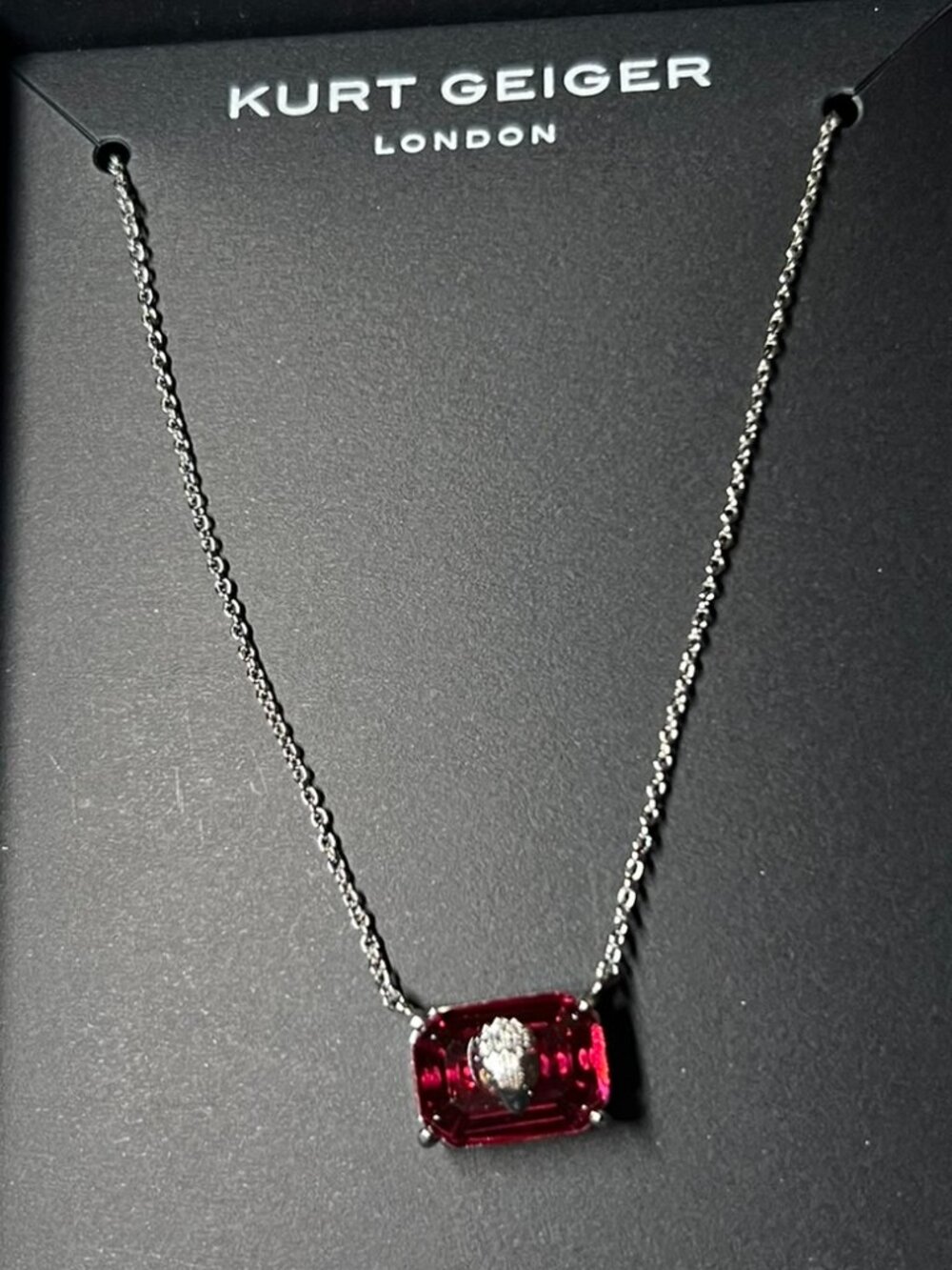 Kurt Geiger London Emerald Cut Pendant Necklace Ruby Red NWT